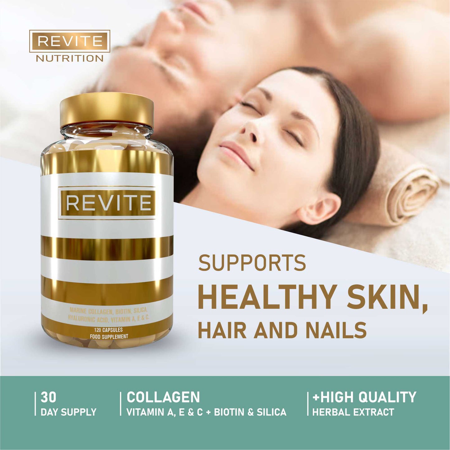 REVITE Marine Collagen Multivitamin - Collagen (marine), Biotin, Silica, Vitamin A, E and C.