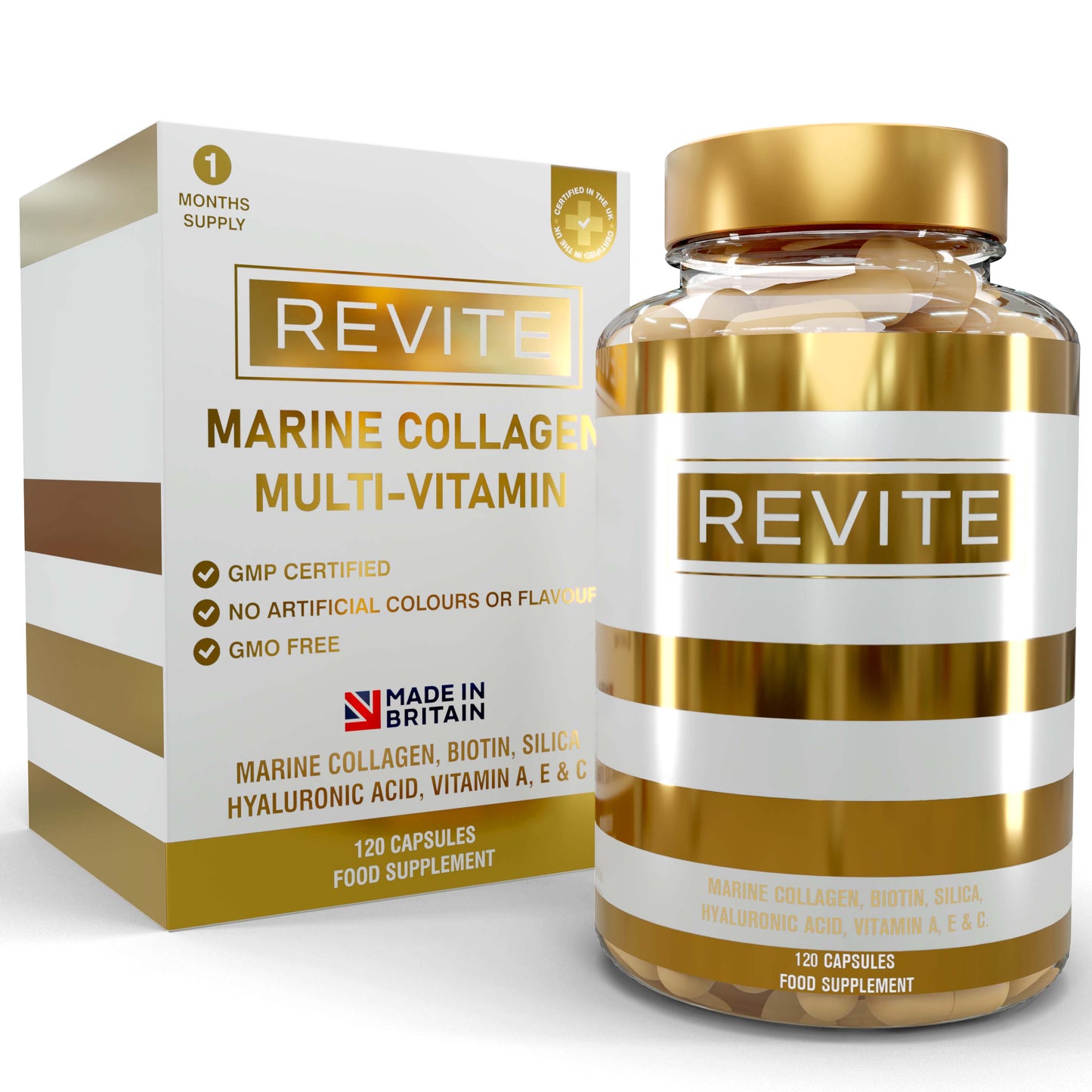 REVITE Marine Collagen Multivitamin - Collagen (marine), Biotin, Silica, Vitamin A, E and C.